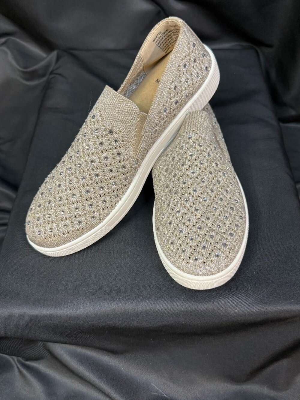 Beige Rhinestone Slip-On Sneakers